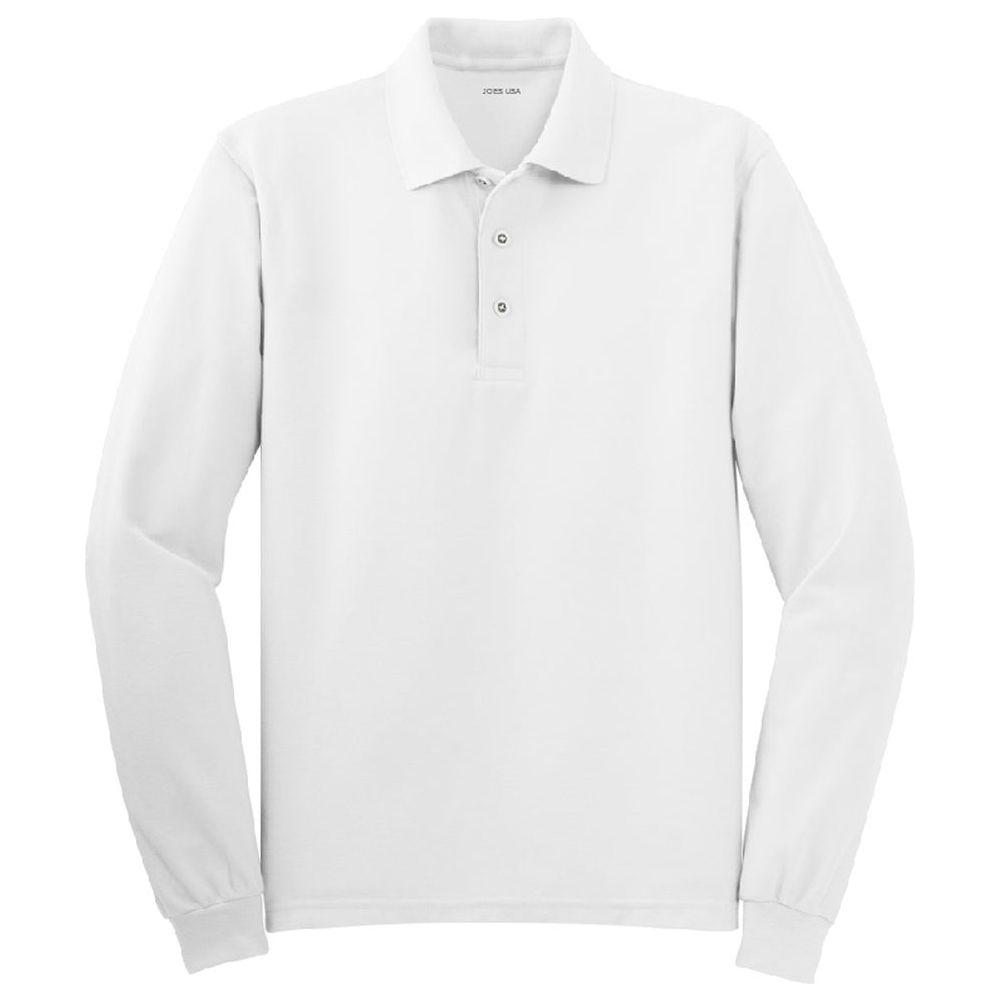 Joe's USA Mens Long Sleeve Silk Touch Polo Joe's USA X-Small White