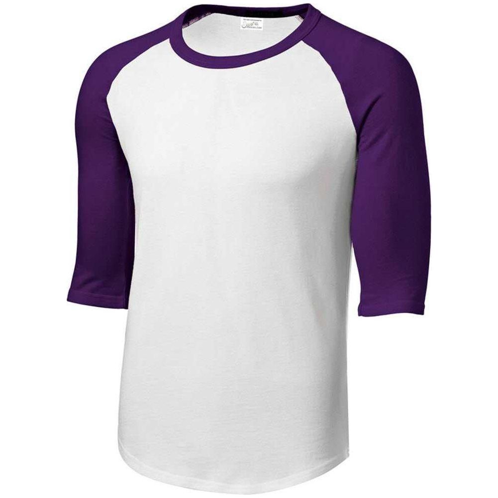 Mens 3/4 Sleeve Cotton Baseball Tee Shirts - Adult XS to 6X - White/Purple Joe's USA White/Purple X-Small