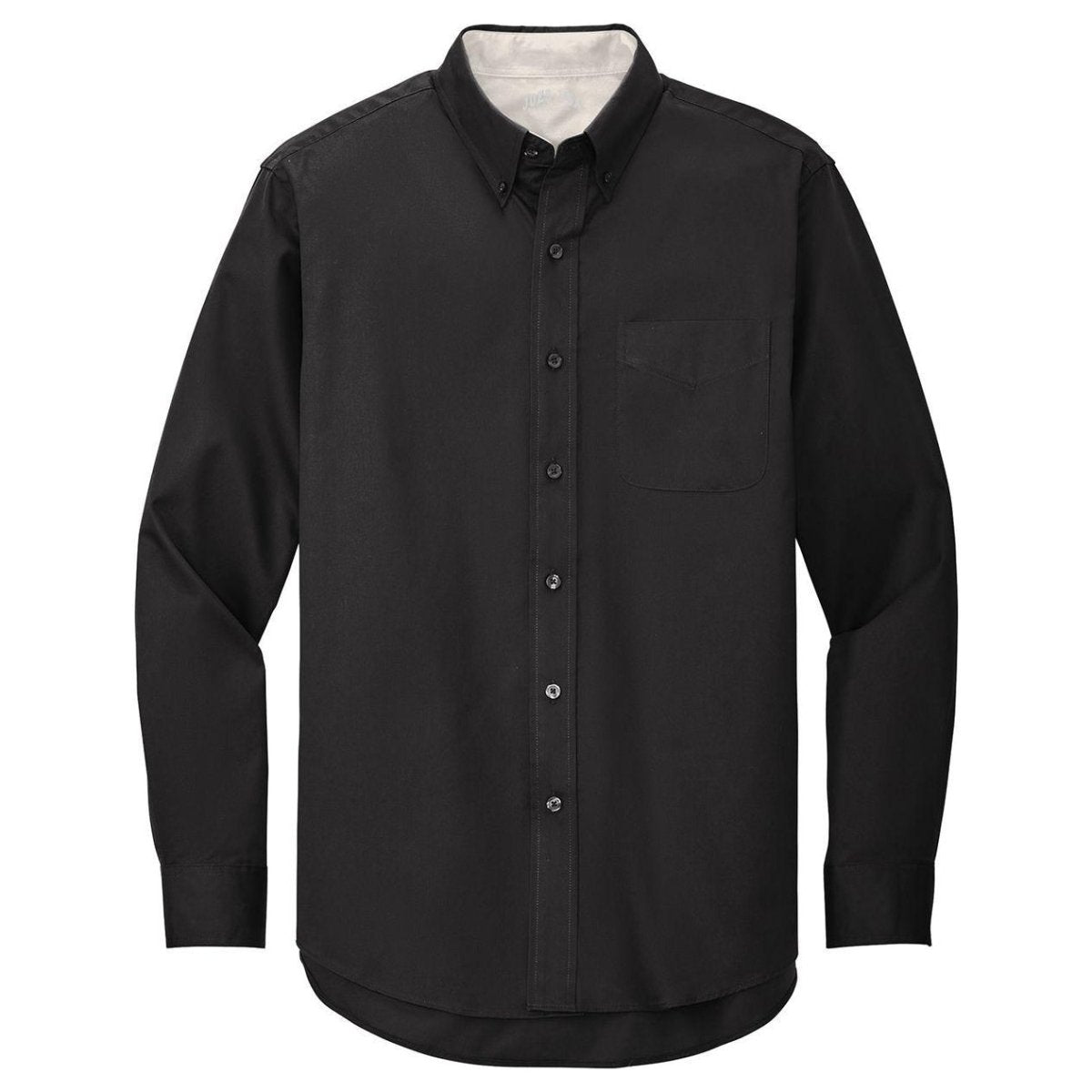 Wholesale Men’s Long - Sleeve Easy - Care Button - Up Shirt | Wrinkle - Resistant Uniform for Restaurants, Offices & Schools Black / Light Stone Small Woven Shirts