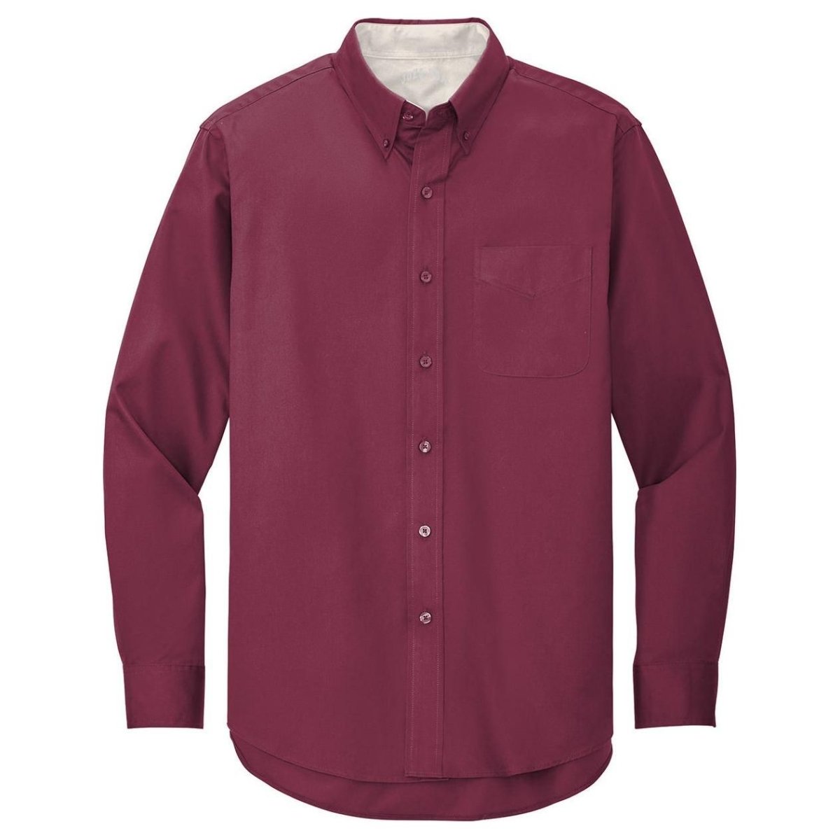 Wholesale Men’s Long - Sleeve Easy - Care Button - Up Shirt | Wrinkle - Resistant Uniform for Restaurants, Offices & Schools Burgundy / Light Stone Small Woven Shirts