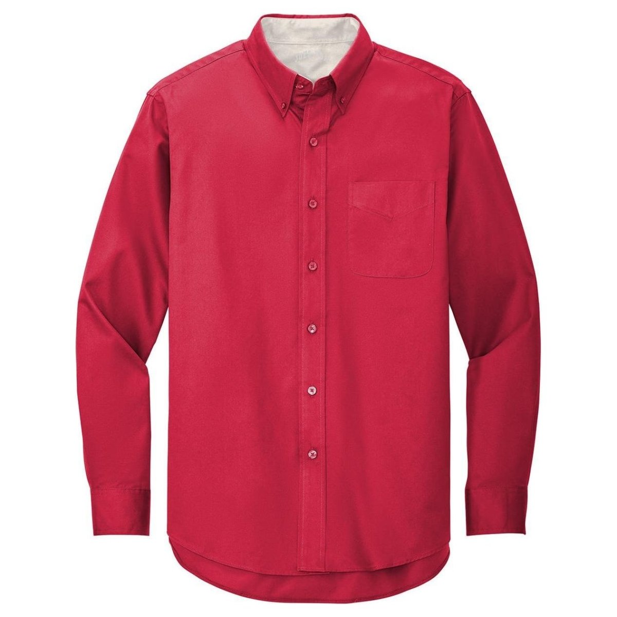Wholesale Men’s Long - Sleeve Easy - Care Button - Up Shirt | Wrinkle - Resistant Uniform for Restaurants, Offices & Schools Red / Light Stone Small Woven Shirts