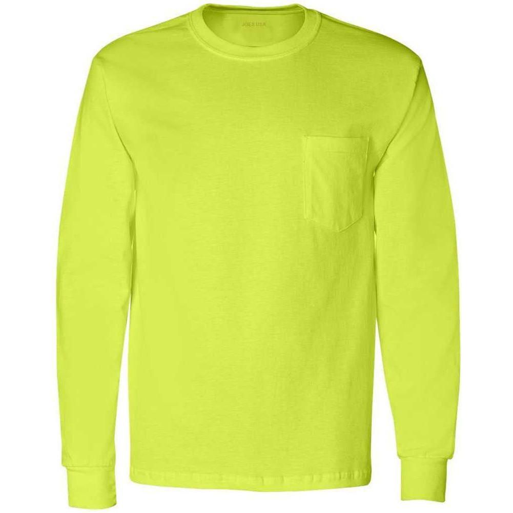 Wholesale Men’s Long Sleeve Pocket T-Shirt Small Safety Green (50/50 Cotton Poly) Short Sleeve T-Shirts