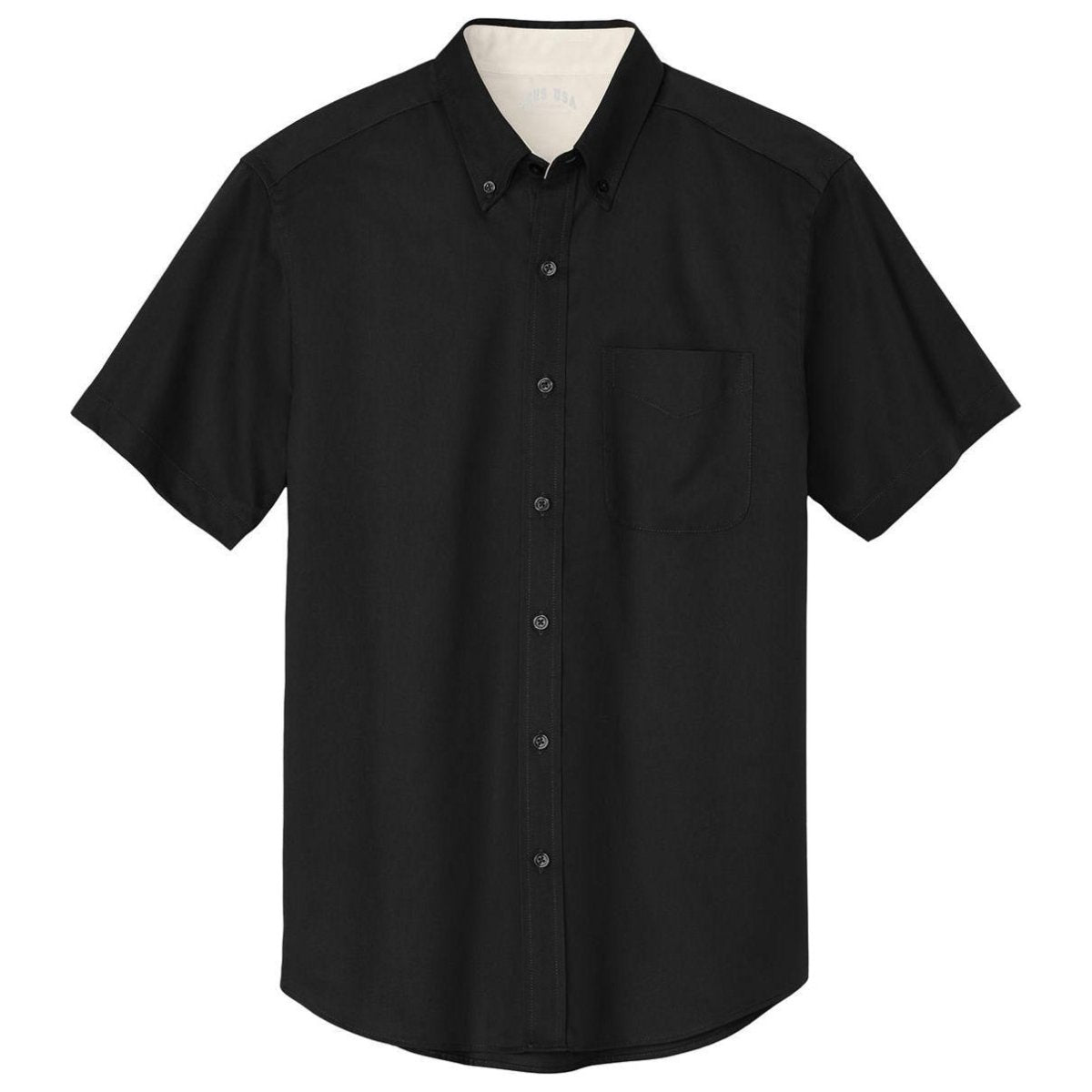 Wholesale Men’s Short - Sleeve Easy - Care Button - Up Shirt | Professional Uniform Shirt for Offices, Restaurants & Schools Black / Light Stone Small Woven Shirts