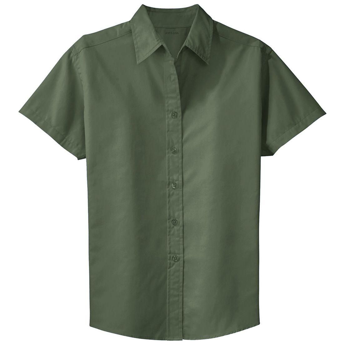 Womens Short Sleeve Wrinkle Resistant Easy Care Shirts Black / Light Stone X - Small