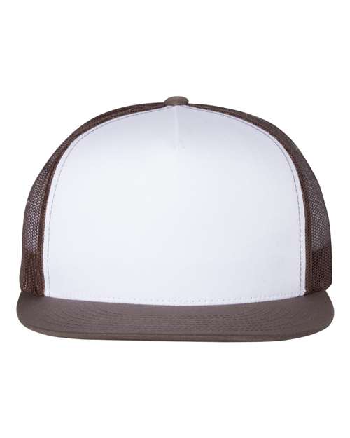 YP Classics Five - Panel Classic Trucker Cap - Yupoong 6006 Brown/ White/ Brown Adjustable Hats