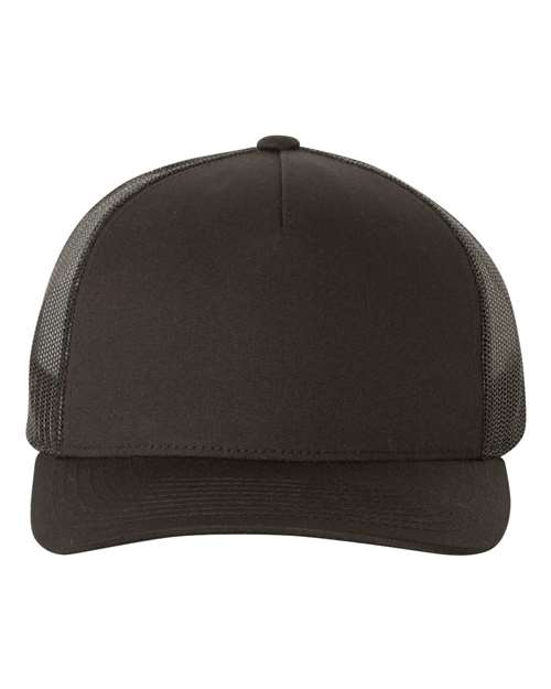 YP Classics Five - Panel Retro Trucker Cap - Yupoong 6506 Black Adjustable Hats