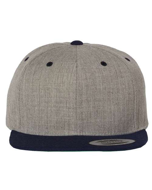 YP Classics Premium Flat Bill Snapback Cap - Yupoong 6089M Heather Grey/ Navy Adjustable Hats