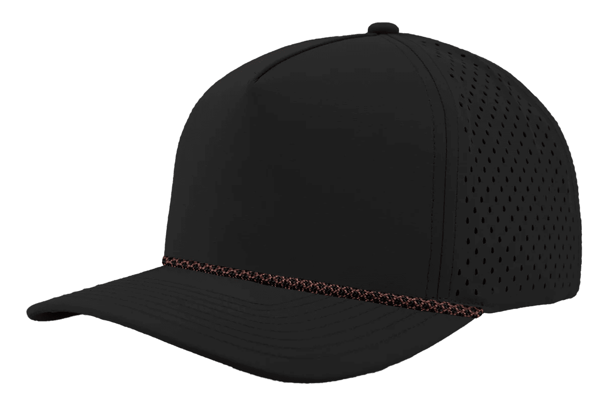 Zapped Headwear BLACKHAWK R+ 5 - Panel Rope Snapback Hat Black - Copper Chainlink Rope Adjustable Hats