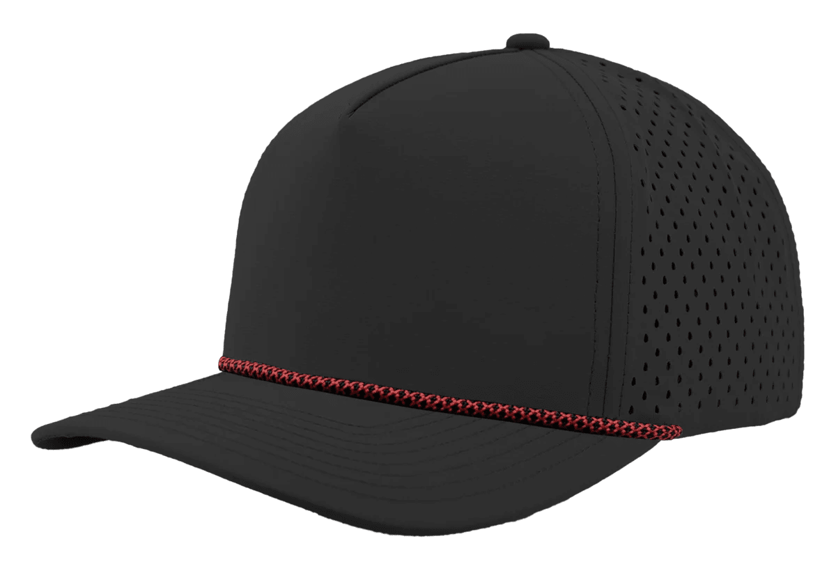 Zapped Headwear BLACKHAWK R+ 5 - Panel Rope Snapback Hat Black - Red Chainlink Rope Adjustable Hats