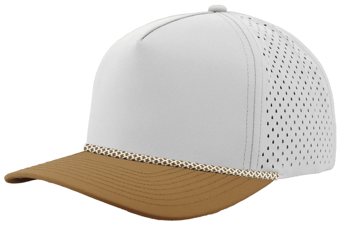 Zapped Headwear BLACKHAWK R+ 5 - Panel Rope Snapback Hat Off White - Caramel Bill - Caramel/White Chainlink Adjustable Hats