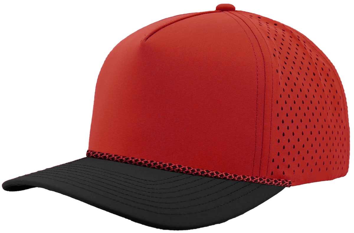 Zapped Headwear BLACKHAWK R+ 5 - Panel Rope Snapback Hat Red/Black Bill - Red/Black Chainlink Adjustable Hats