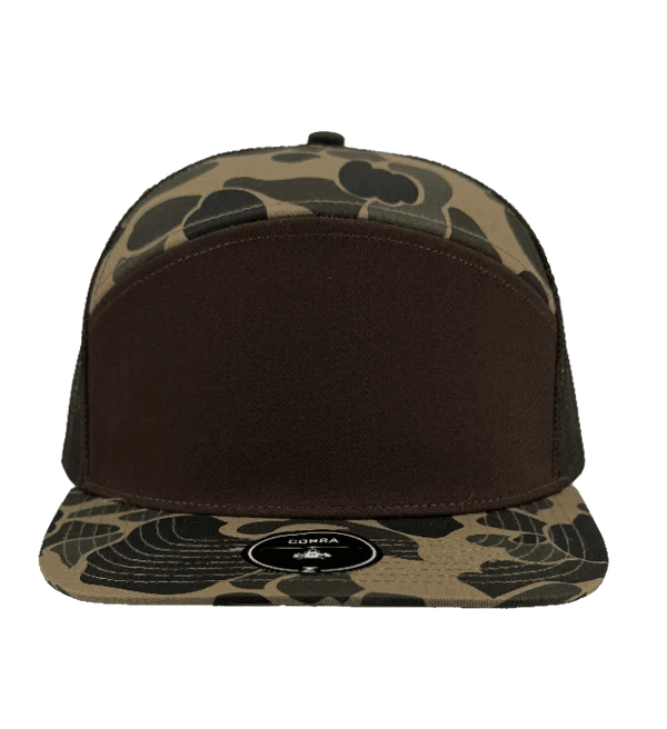 Zapped Headwear COBRA 7 - Panel Snapback Hat | Wholesale Performance Caps Old School Camo - Brown Adjustable Hats