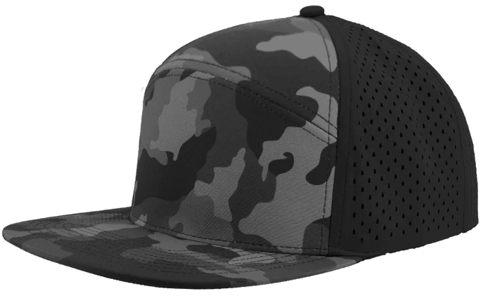 Zapped Headwear OSPREY 7 - Panel Snapback Hat | Wholesale Performance Caps Black Camo - Black Adjustable Hats