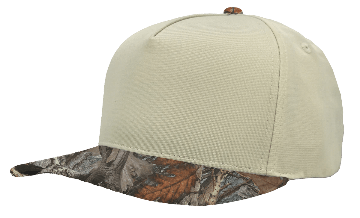 Zapped Headwear PATRIOT 5 - Panel Classic Snapback Hat | Wholesale Canvas Caps Vintage White/ Oak Camo Adjustable 5 - Panel Caps