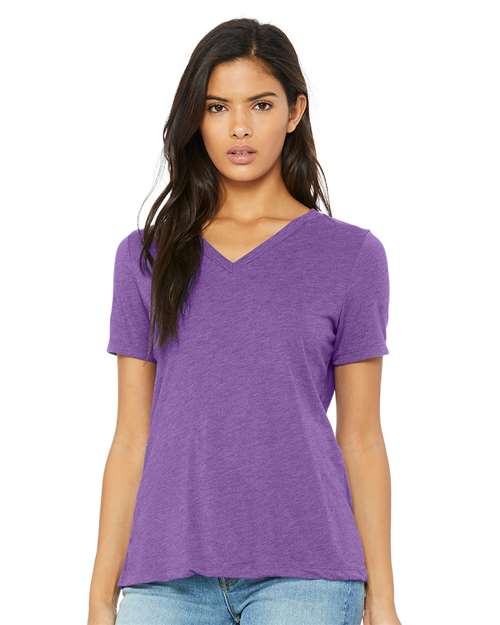 BELLA + CANVAS Women's Relaxed Triblend Short Sleeve V-Neck Tee - BELLA + CANVAS 6415 BELLA + CANVAS Purple Triblend S