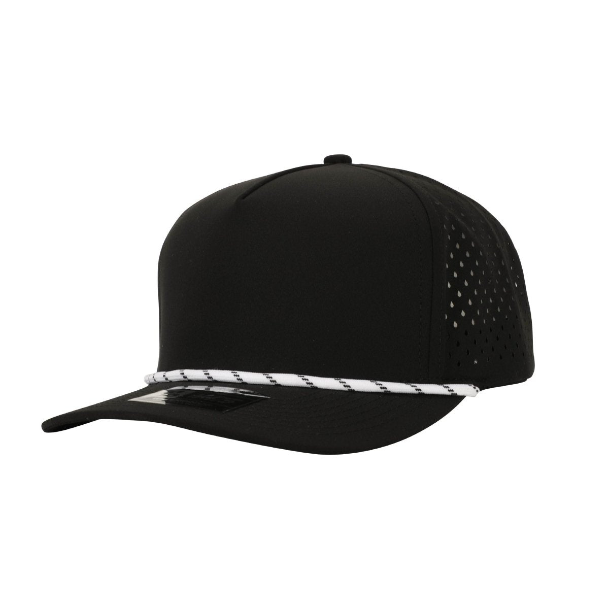1010 Hats R615 5 - Panel Rope Dryfit Performance Hat BLACK R: WHITE/BLACK Adjustable Hats