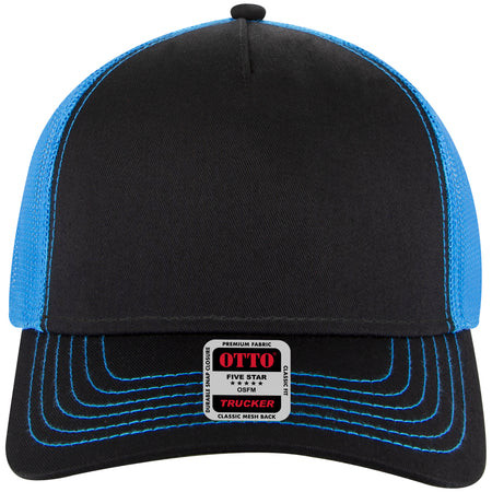 OTTO CAP 5 Panel Low Profile Mesh Back Trucker Hat OTTO 102-664 Otto Cap 0303107 - Blk/Blk/N.Blue OSFM - Adult