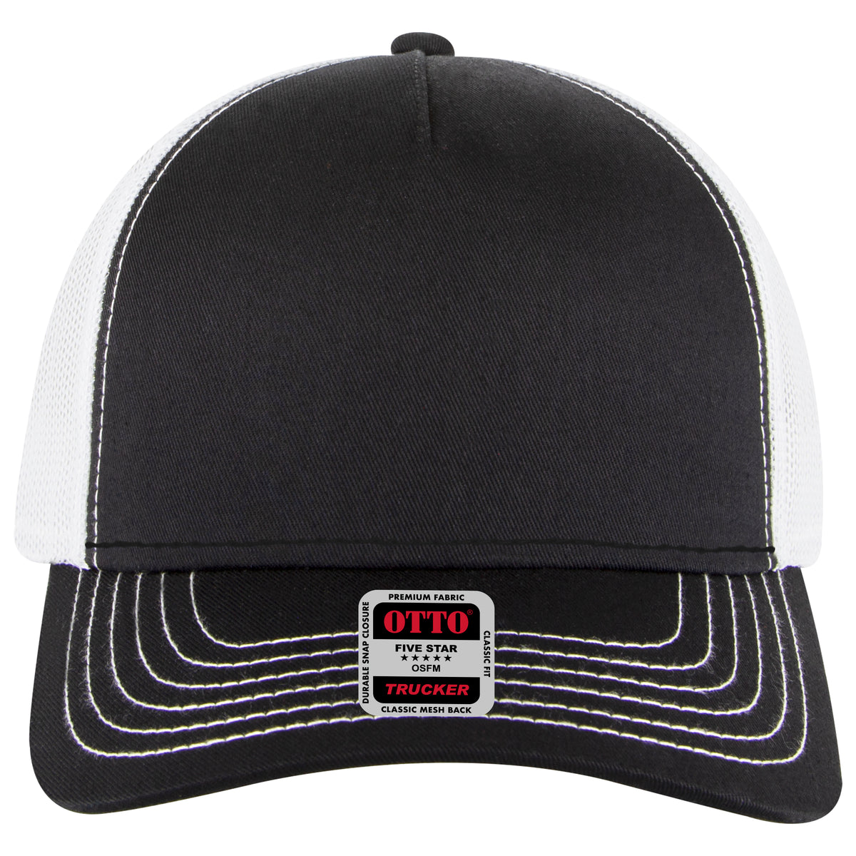 OTTO CAP 5 Panel Low Profile Mesh Back Trucker Hat OTTO 102-664 Otto Cap 030316 - Blk/Blk/Wht OSFM - Adult