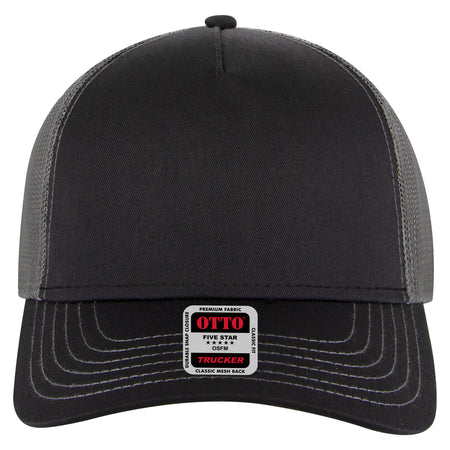 OTTO CAP 5 Panel Low Profile Mesh Back Trucker Hat OTTO 102-664 Otto Cap 030325 - Blk/Blk/Ch.Gry OSFM - Adult