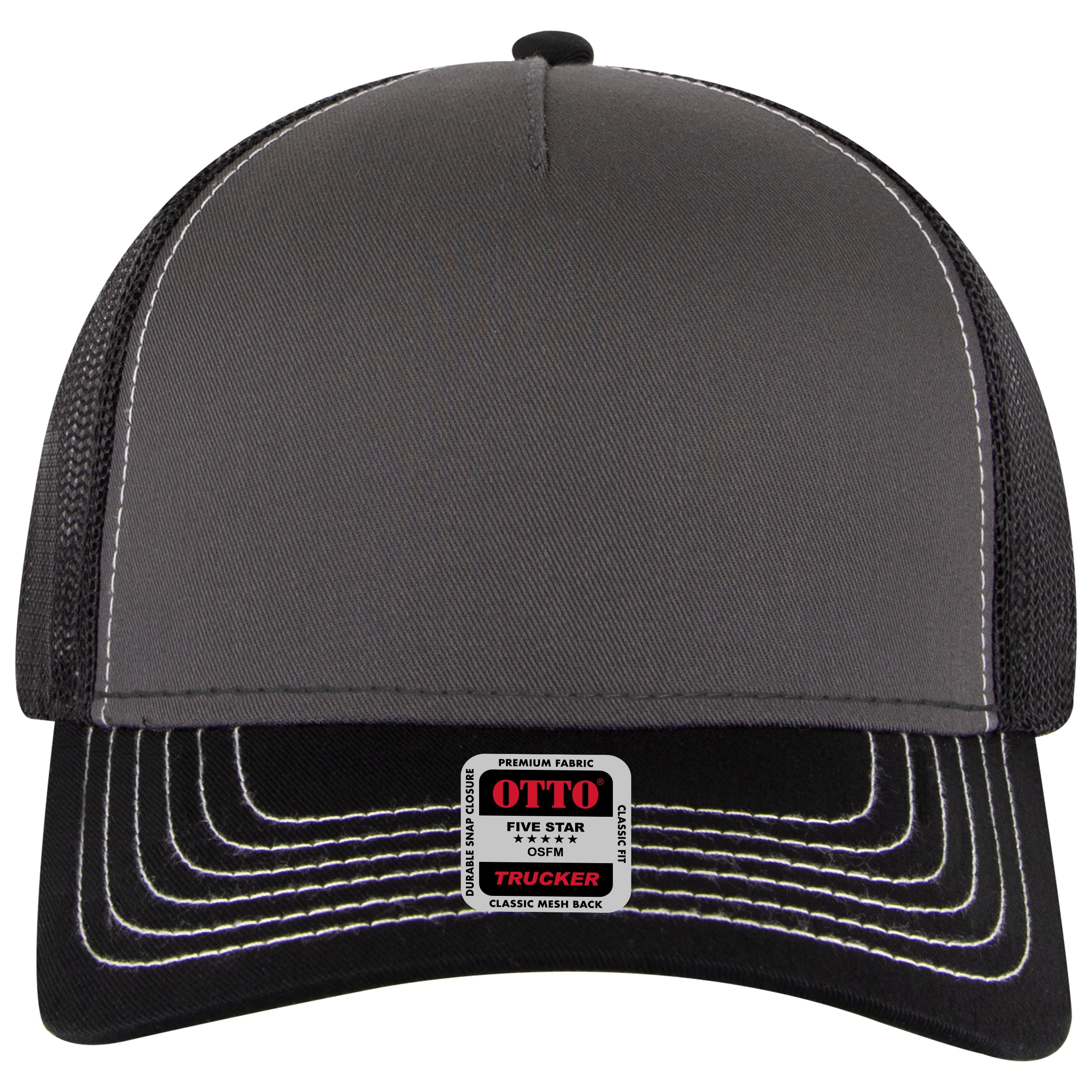 OTTO CAP 5 Panel Low Profile Mesh Back Trucker Hat OTTO 102-664 Otto Cap 032503 - Blk/Ch.Gry/Blk OSFM - Adult