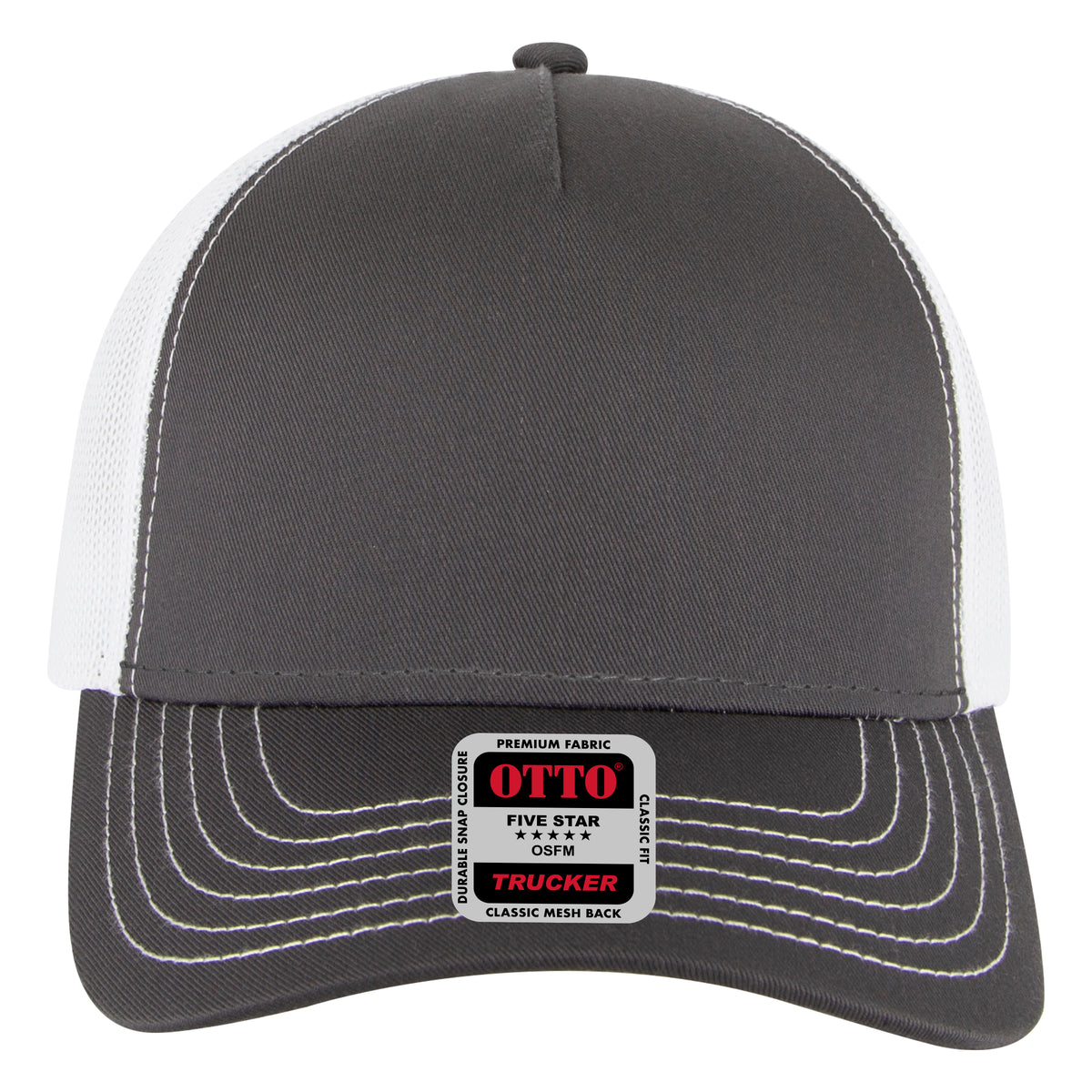 OTTO CAP 5 Panel Low Profile Mesh Back Trucker Hat OTTO 102-664 Otto Cap 252516 - Ch.Gry/Ch.Gry/Wht OSFM - Adult