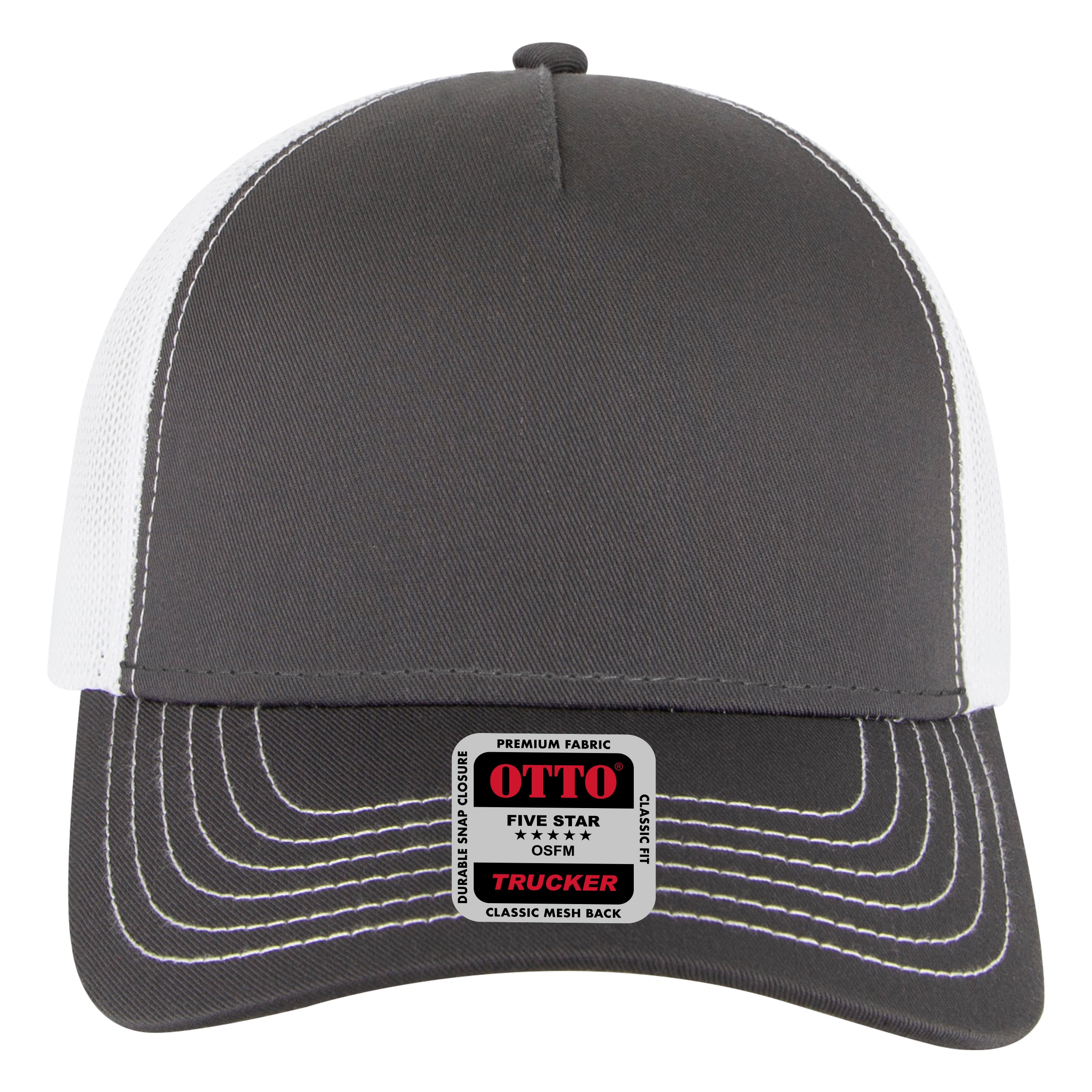 OTTO CAP 5 Panel Low Profile Mesh Back Trucker Hat OTTO 102-664 Otto Cap 252516 - Ch.Gry/Ch.Gry/Wht OSFM - Adult