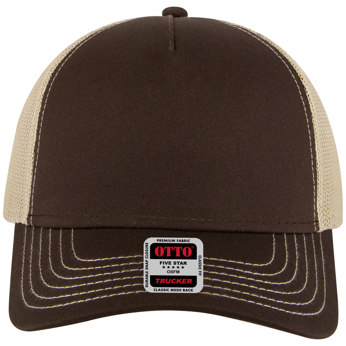 OTTO CAP 5 Panel Low Profile Mesh Back Trucker Hat OTTO 102-664 Otto Cap 393932 - Dk.Brn/Dk.Brn/Kha OSFM - Adult