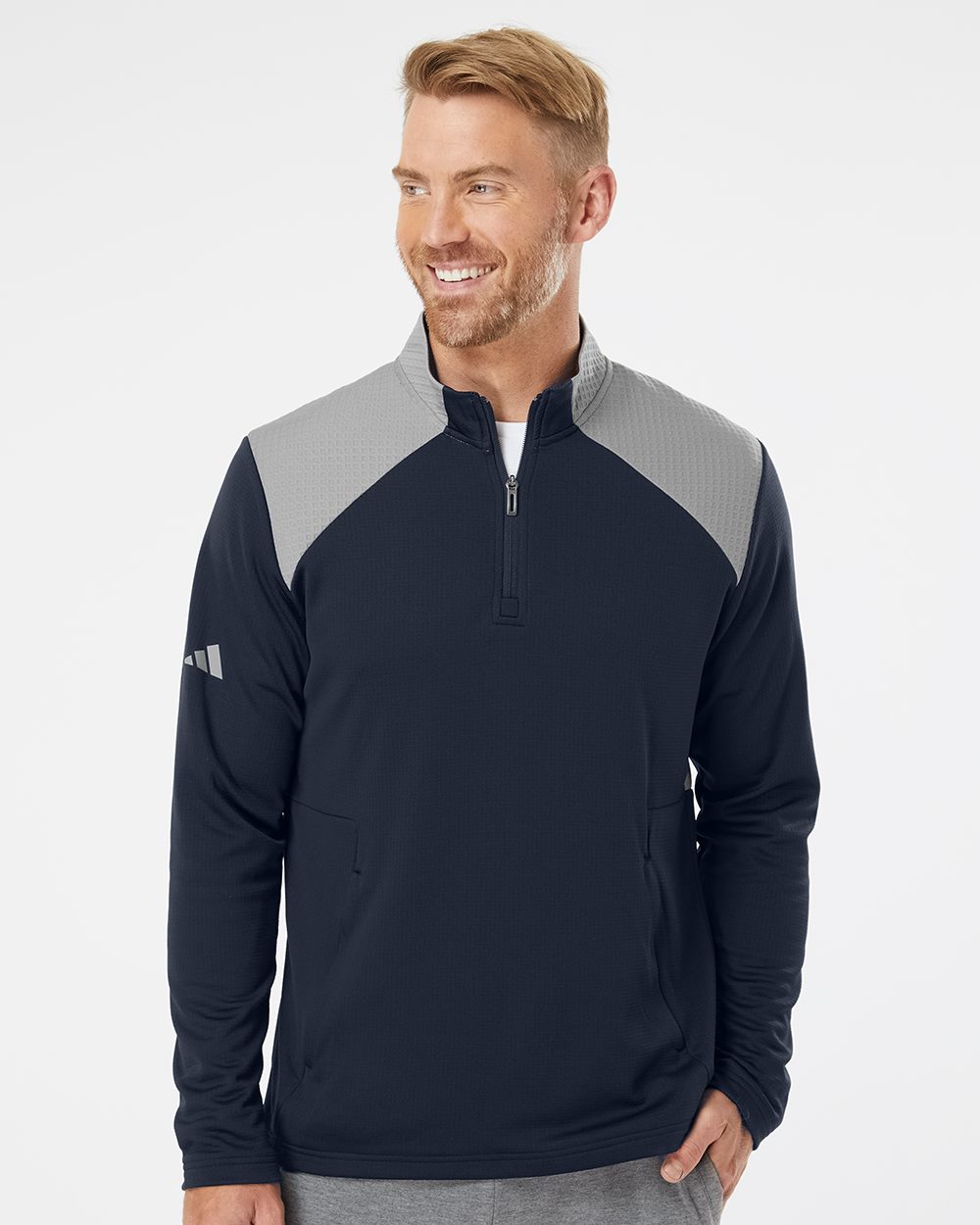 Adidas Men's Textured Mixed Media Quarter-Zip Pullover - Adidas A532