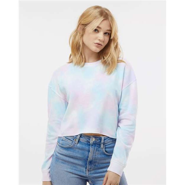 Independent Trading Co. Women's Lightweight Crop Crewneck Sweatshirt - Independent Trading Co. AFX24CRP Independent Trading Co. Tie Dye Cotton Candy XS