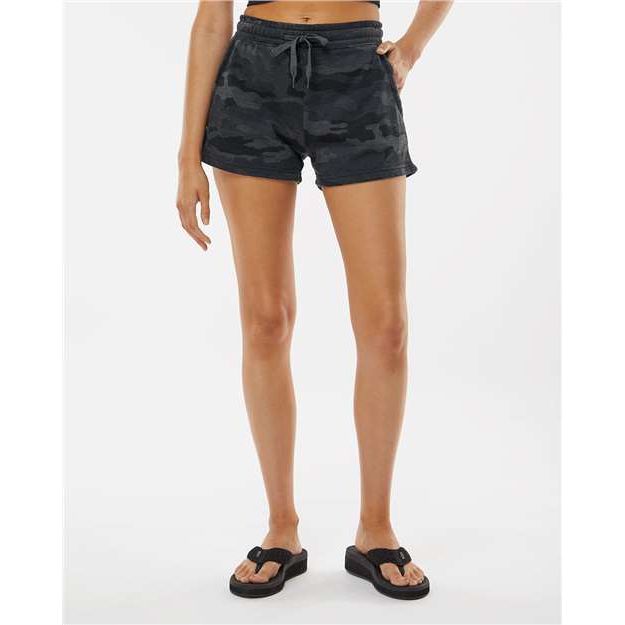 Independent Trading Co. Women’s Lightweight California Wave Wash Fleece Shorts - Independent Trading Co. PRM20SRT Independent Trading Co. Black Camo Heather XS