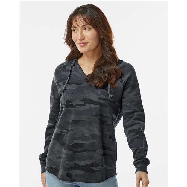 Independent Trading Co. Women’s Lightweight California Wave Wash Hooded Sweatshirt - Independent Trading Co. PRM2500 Independent Trading Co. Black Camo Heather XS