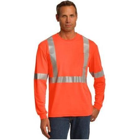 Men's ANSI 107 Class 2 Long Sleeve Safety T-Shirt Joe's USA Safety Orange/ Reflective 3X-Large