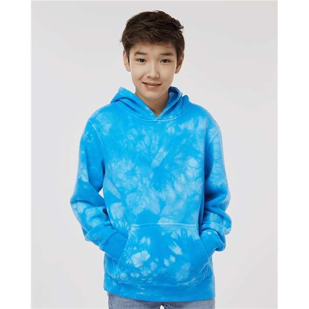 Independent Trading Co. Youth Midweight Tie-Dyed Hooded Sweatshirt - Independent Trading Co. PRM1500TD Independent Trading Co. Tie Dye Aqua Blue XS