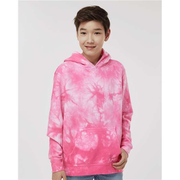 Independent Trading Co. Youth Midweight Tie-Dyed Hooded Sweatshirt - Independent Trading Co. PRM1500TD Independent Trading Co. Tie Dye Pink XS