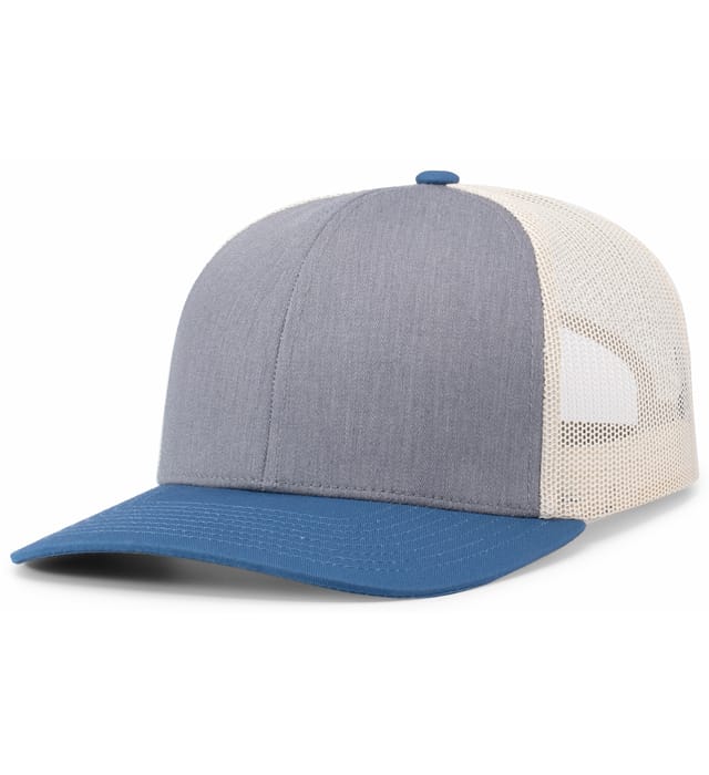 Pacific Headwear Trucker Snapback Cap | Pacific Headwear 104C Caps Pacific Headwear Heather Grey/Beige/Ocean Blue OSFM