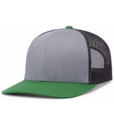 Pacific Headwear Trucker Snapback Cap | Pacific Headwear 104C Caps Pacific Headwear Heather Grey/Lt Charcoal/Green OSFM
