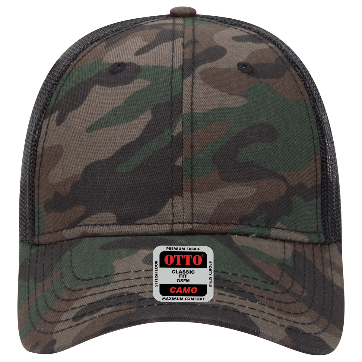 OTTO CAP Camouflage 6 Panel Low Profile Mesh Back Trucker Hat OTTO 105-1247 Otto Cap CP00403 - Camo/BlackMesh OSFM - Adult