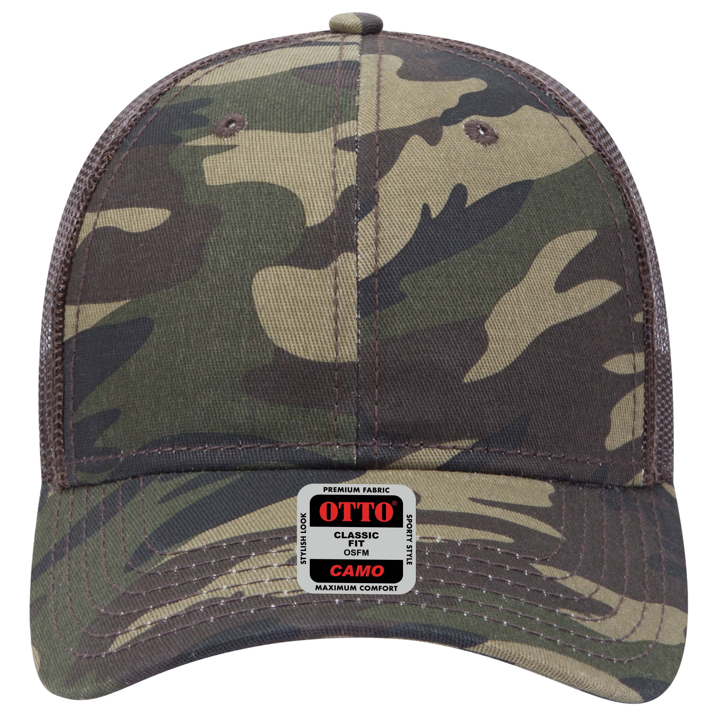 OTTO CAP Camouflage 6 Panel Low Profile Mesh Back Trucker Hat OTTO 105-1247 Otto Cap CP00839 - Camo/BrownMesh OSFM - Adult