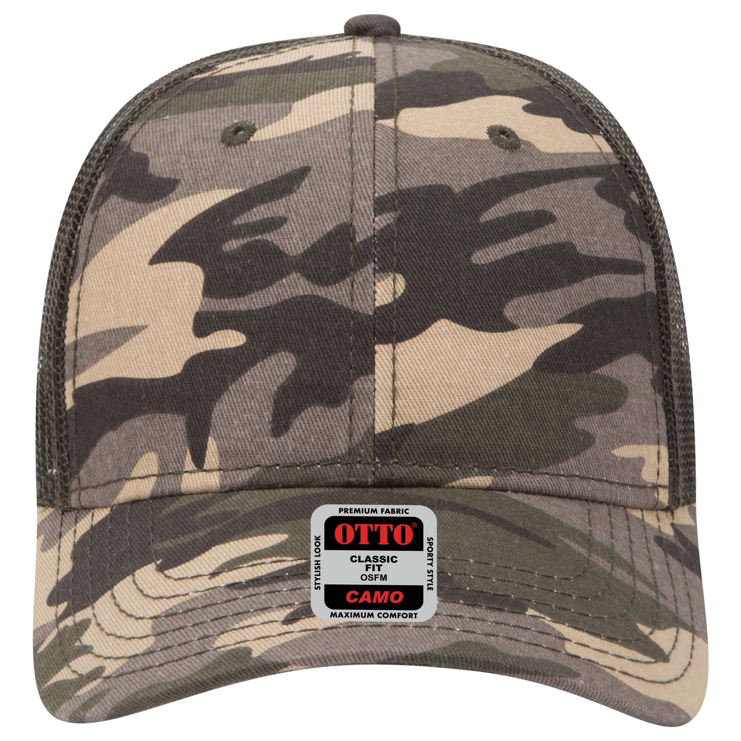 OTTO CAP Camouflage 6 Panel Low Profile Mesh Back Trucker Hat OTTO 105-1247 Otto Cap CP01046 - Camo/OliveMesh OSFM - Adult