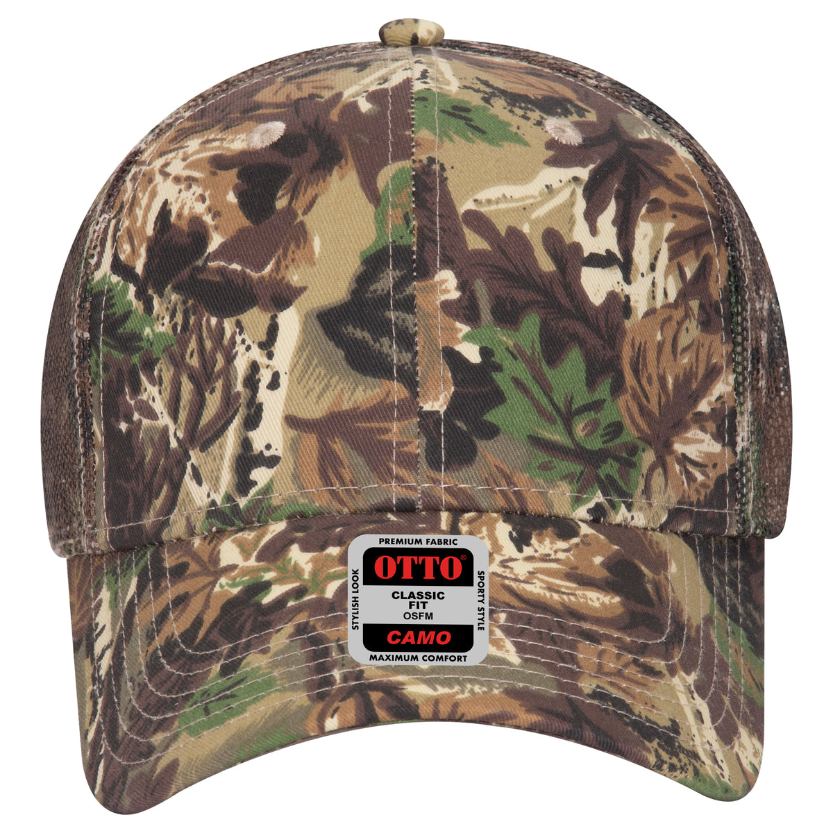 OTTO CAP Camouflage 6 Panel Low Profile Mesh Back Trucker Hat OTTO 105-751 Otto Cap 180705 - Lt.Lod/Brn/Kly OSFM - Adult