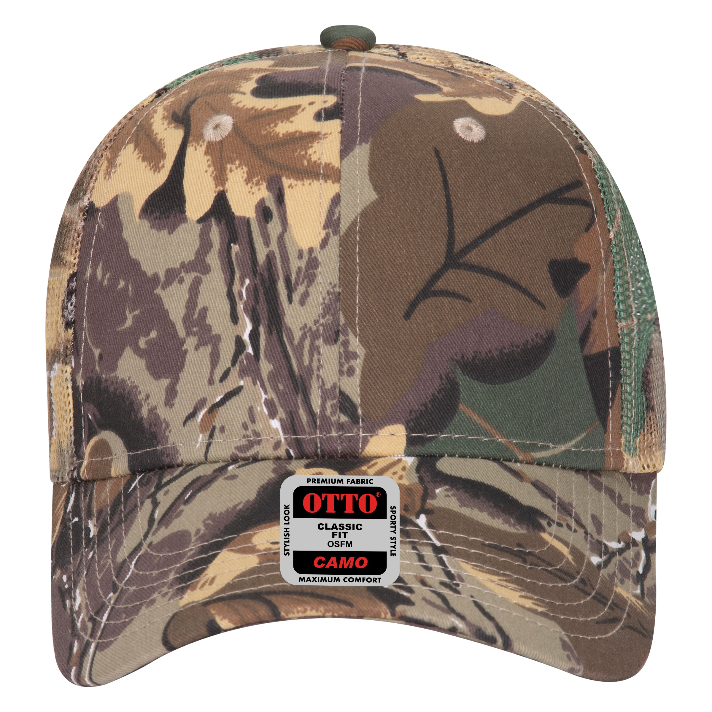 OTTO CAP Camouflage 6 Panel Low Profile Mesh Back Trucker Hat OTTO 105-751 Otto Cap 320734 - Kha/Brn/Lt.Ol.Grn OSFM - Adult