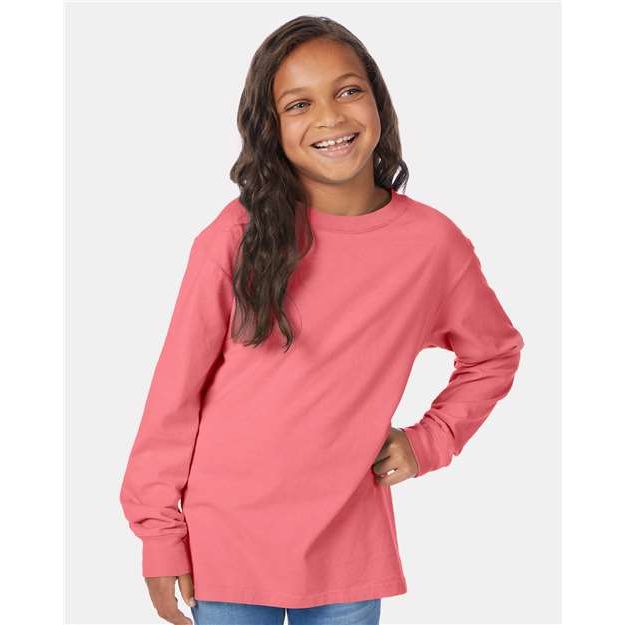 ComfortWash by Hanes Garment-Dyed Youth Long Sleeve T-Shirt - ComfortWash by Hanes GDH275 ComfortWash by Hanes Coral Craze XS