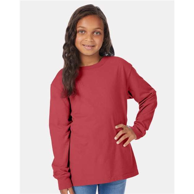 ComfortWash by Hanes Garment-Dyed Youth Long Sleeve T-Shirt - ComfortWash by Hanes GDH275 ComfortWash by Hanes Crimson Fall XS