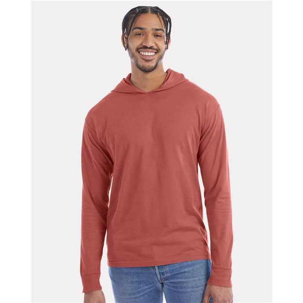 ComfortWash by Hanes Garment-Dyed Jersey Hooded Long Sleeve T-Shirt - ComfortWash by Hanes GDH280 ComfortWash by Hanes Nantucket Red S