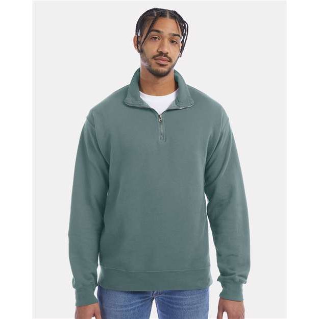 ComfortWash by Hanes Garment-Dyed Quarter-Zip Sweatshirt - ComfortWash by Hanes GDH425 ComfortWash by Hanes Cypress Green S