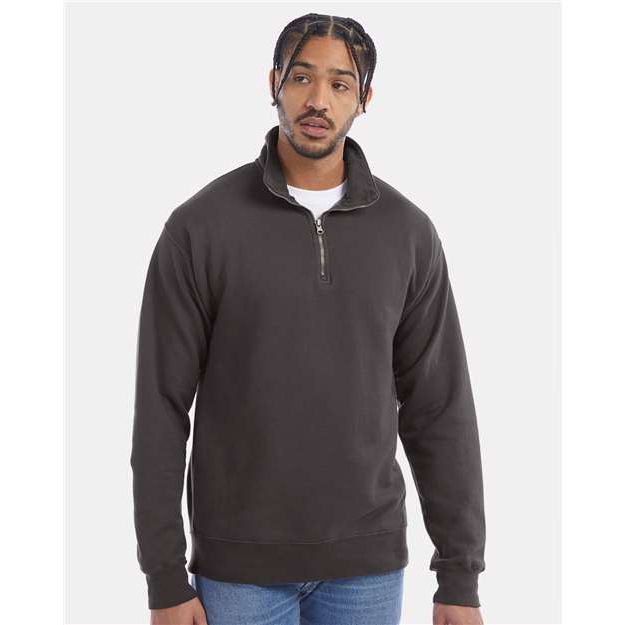 ComfortWash by Hanes Garment-Dyed Quarter-Zip Sweatshirt - ComfortWash by Hanes GDH425 ComfortWash by Hanes New Railroad Grey S