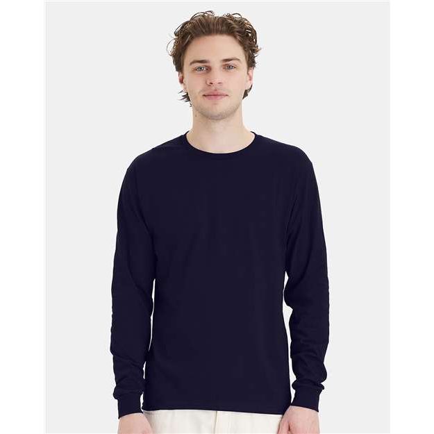 Hanes Essential-T Long Sleeve T-Shirt - Athletic Navy - Hanes 5286 Hanes