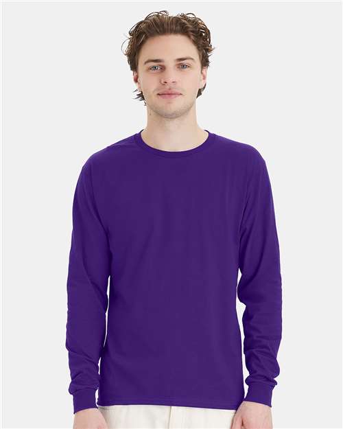 Hanes Essential-T Long Sleeve T-Shirt - Athletic Purple - Hanes 5286 Hanes Athletic Purple S