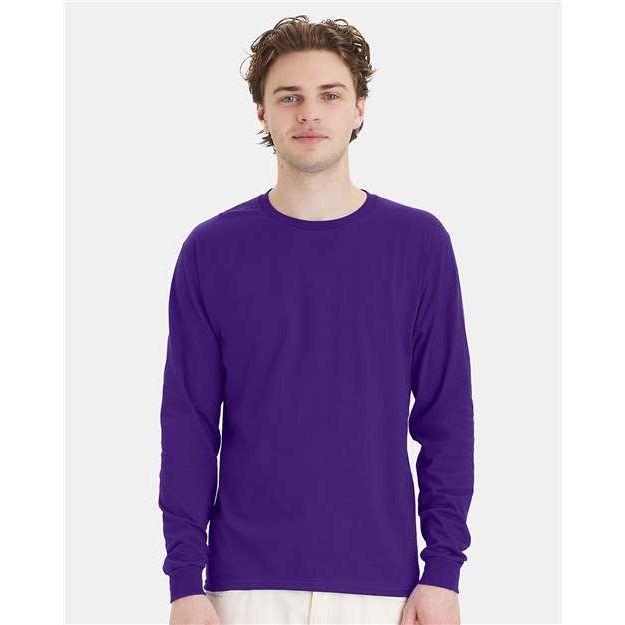 Hanes Essential-T Long Sleeve T-Shirt - Athletic Purple - Hanes 5286 Hanes