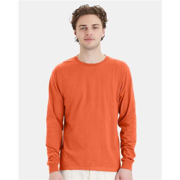 Hanes Essential-T Long Sleeve T-Shirt - Texas Orange - Hanes 5286 Hanes Texas Orange S